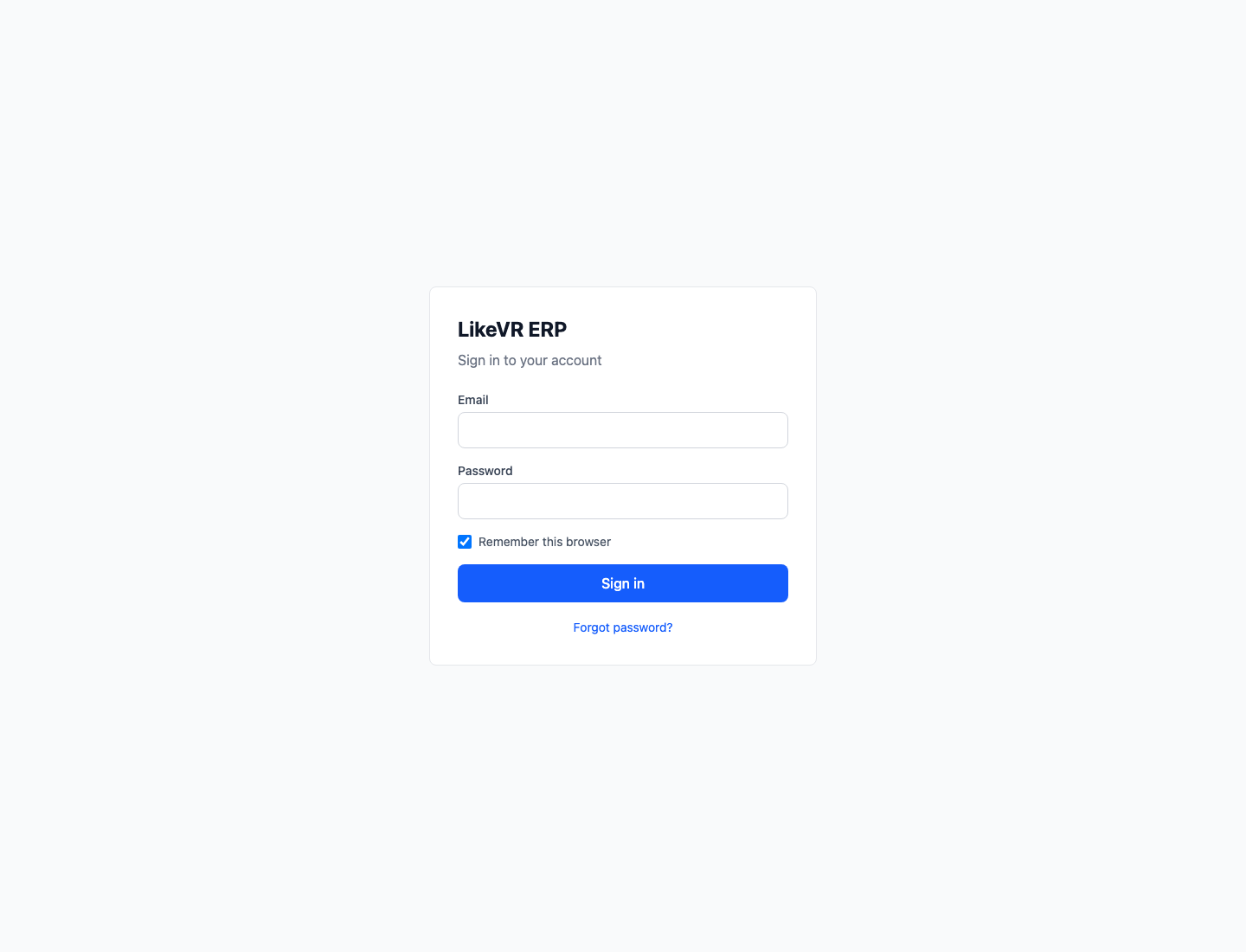 Реальный экран входа во внутреннюю ERP LikeVR